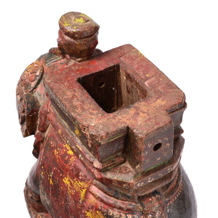 Detail From Antique Painted Wooden Elephant With Rider From Rajasthan - 19th Century | Indigo Antiques