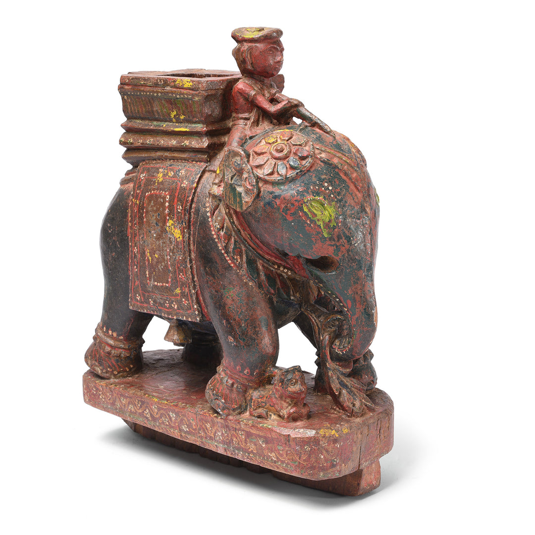 Antique Painted Wooden Elephant With Rider From Rajasthan - 19th Century | Indigo Antiques