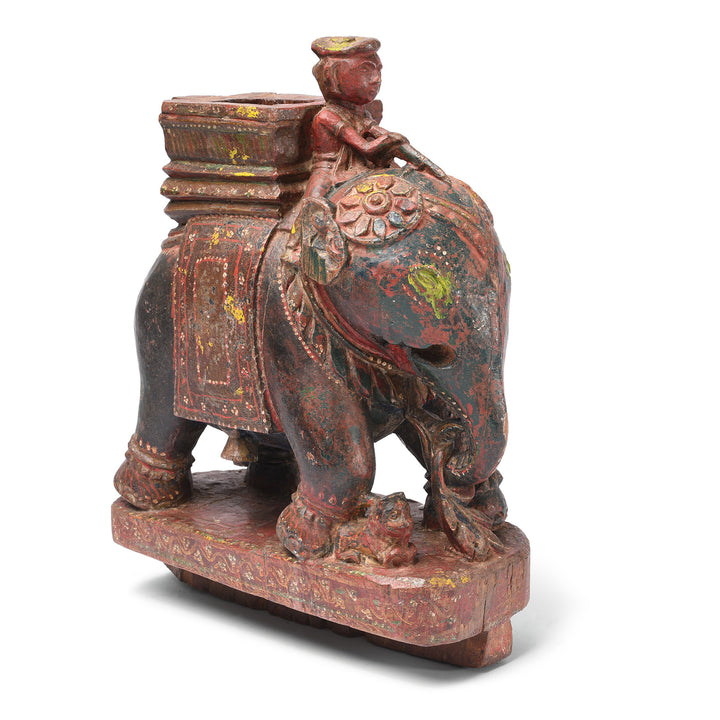 Antique Painted Wooden Elephant With Rider From Rajasthan - 19th Century | Indigo Antiques