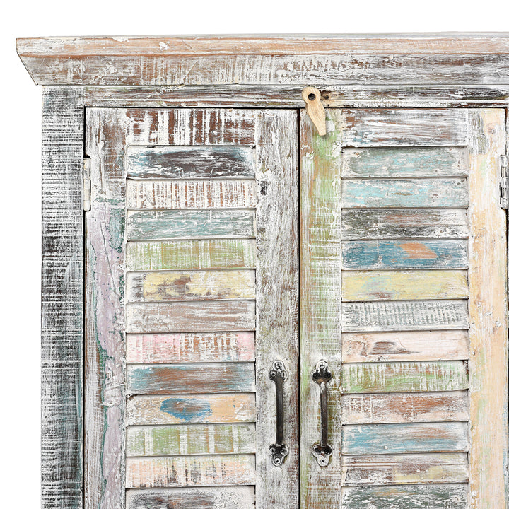 Detail of a Reclaimed Painted 6 Door Louvre Sideboard From India | Indigo Antiques