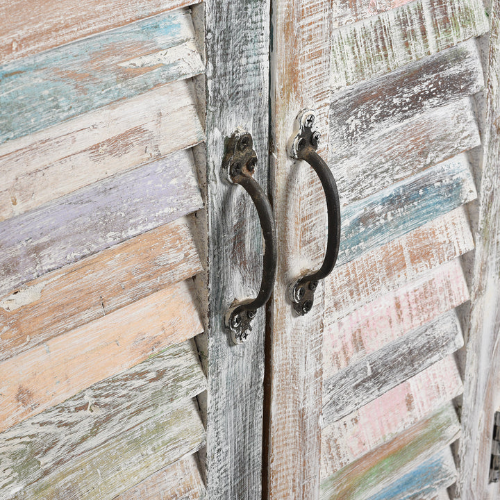 Handle detail of a Reclaimed Painted 6 Door Louvre Sideboard From India | Indigo Antiques