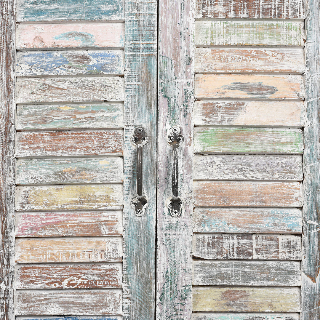 Handle detail of a Reclaimed Painted 6 Door Louvre Sideboard From India | Indigo Antiques