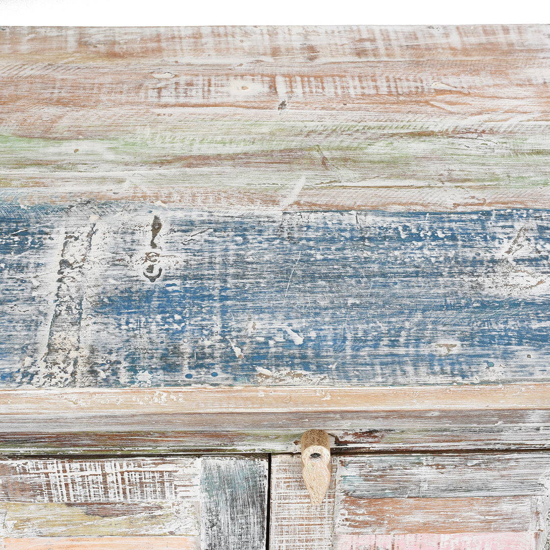 Shabby Chic Painted Reclaimed Painted 6 Door Louvre Sideboard From India | Indigo Antiques