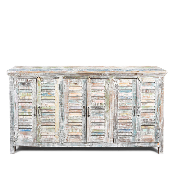 Reclaimed Painted 6 Door Louvre Sideboard From India | Indigo Antiques