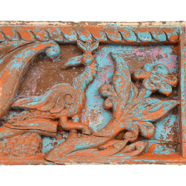 Peacock Detail From Antique Carved Teak Lintel Panel From Madhya Pradesh - 19th Century | Indigo Antiques