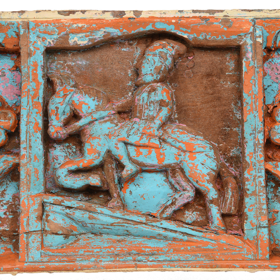 Rider Detail From Antique Carved Teak Lintel Panel From Madhya Pradesh - 19th Century | Indigo Antiques