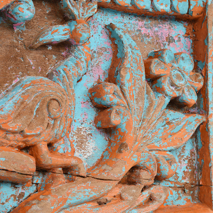 Detail From Antique Carved Teak Lintel Panel From Madhya Pradesh - 19th Century | Indigo Antiques