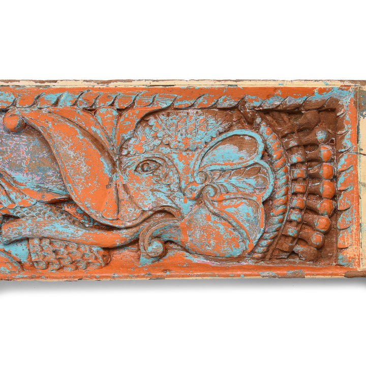 Elephant Detail From Antique Carved Teak Lintel Panel From Madhya Pradesh - 19th Century | Indigo Antiques
