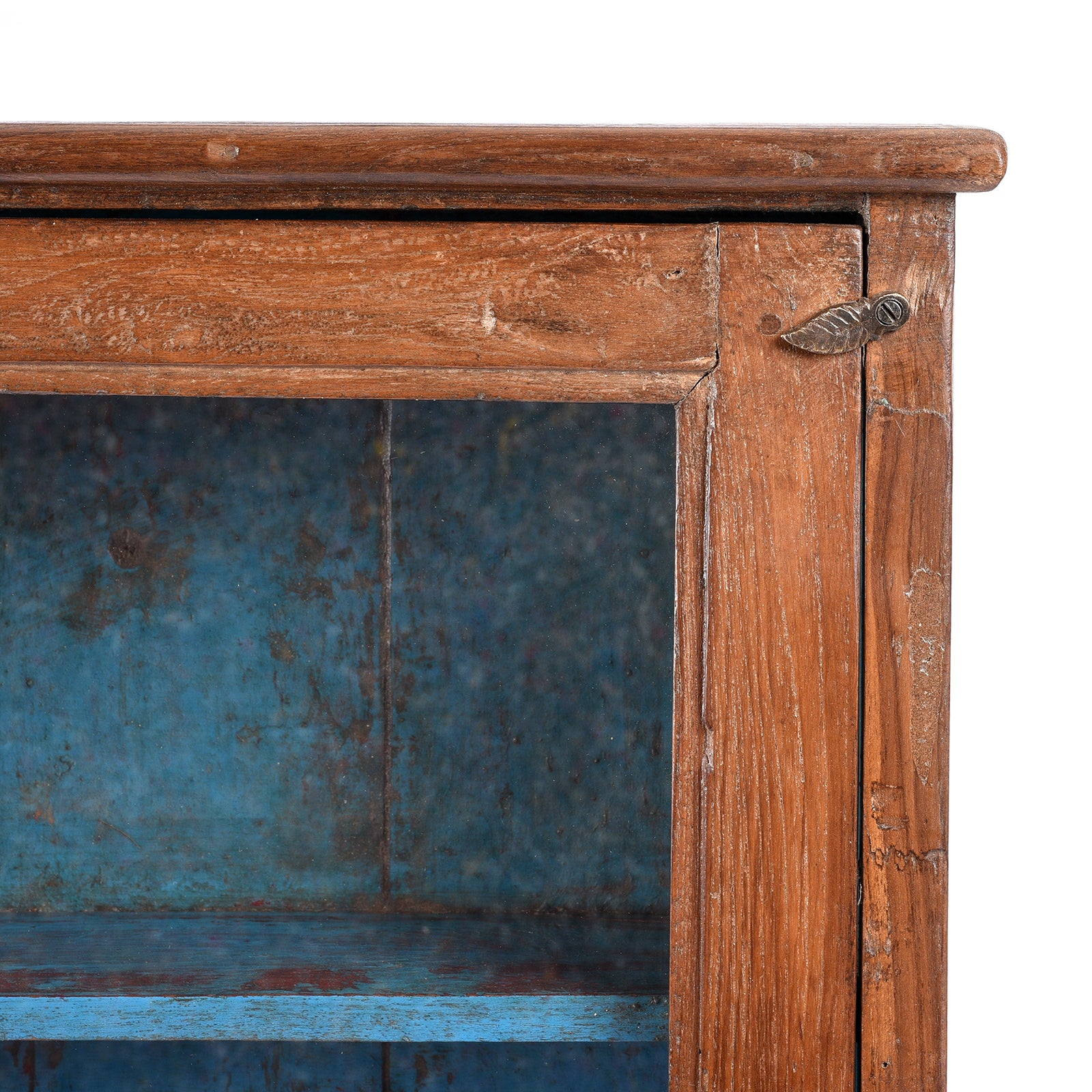 Corner Detail From Painted Teak Glazed Wall Cabinet - Ca 1930 | Indigo Antiques