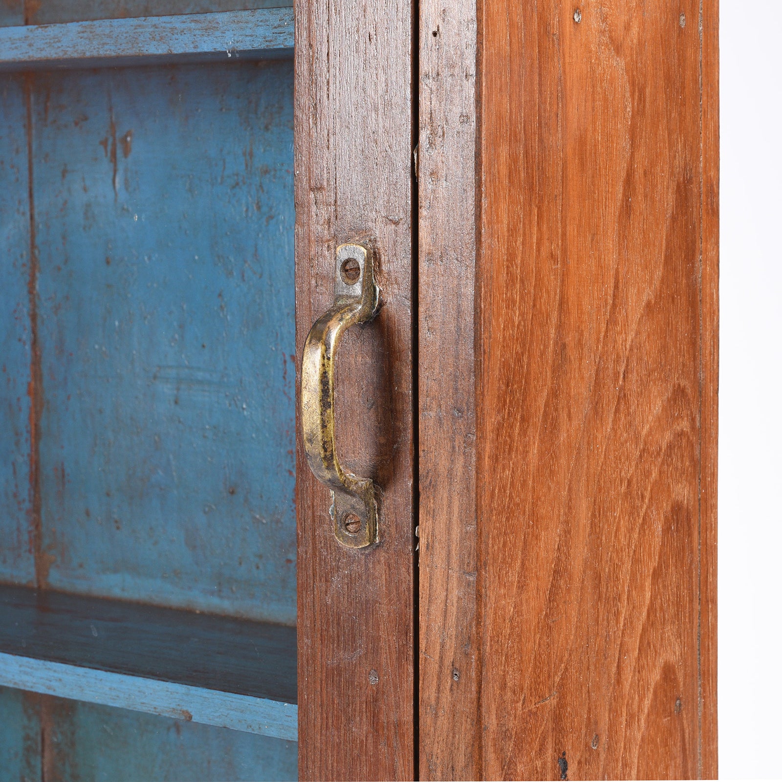 Latch Detail From Painted Teak Glazed Wall Cabinet - Ca 1930 | Indigo Antiques
