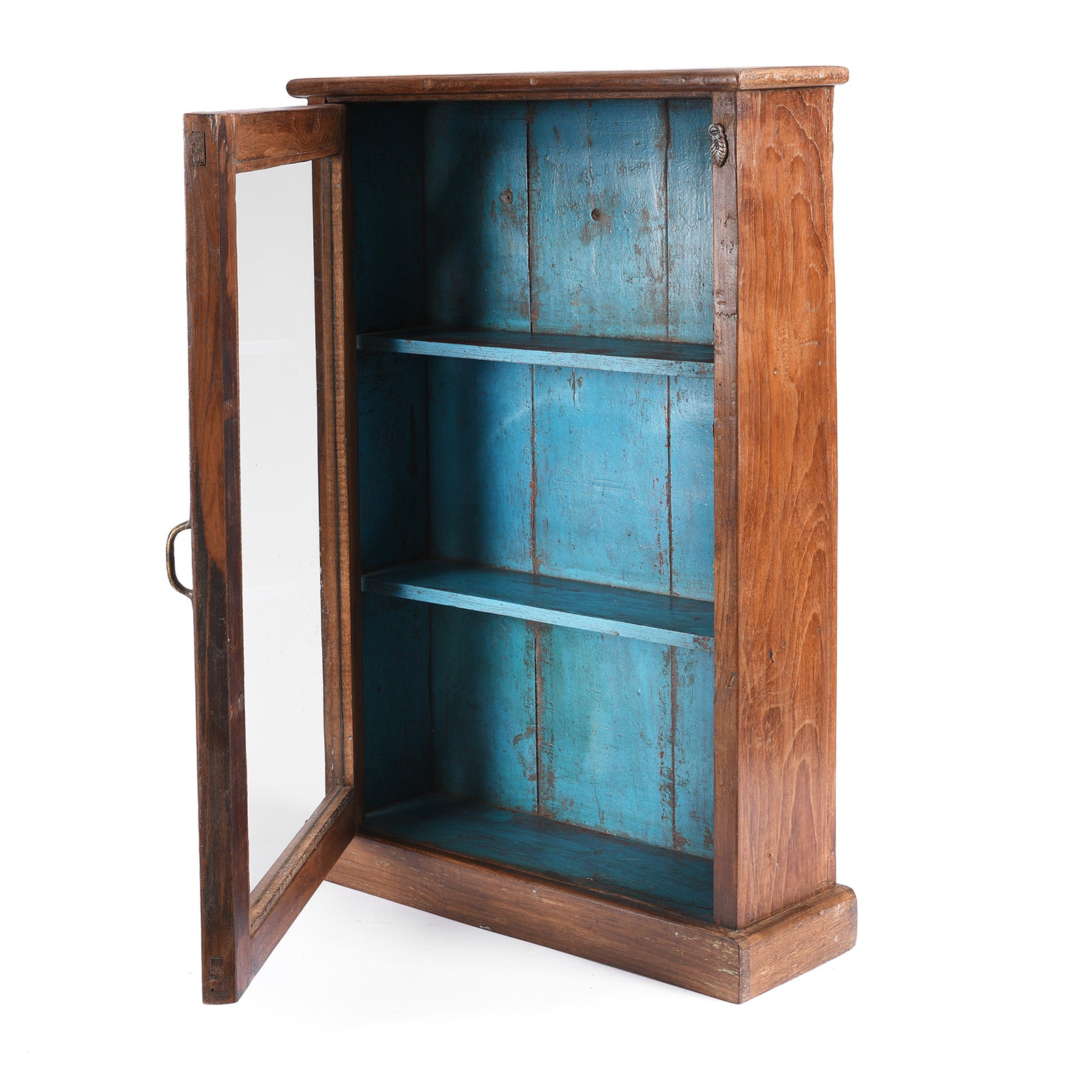 Angled VIew Of Painted Teak Glazed Wall Cabinet - Ca 1930 | Indigo Antiques
