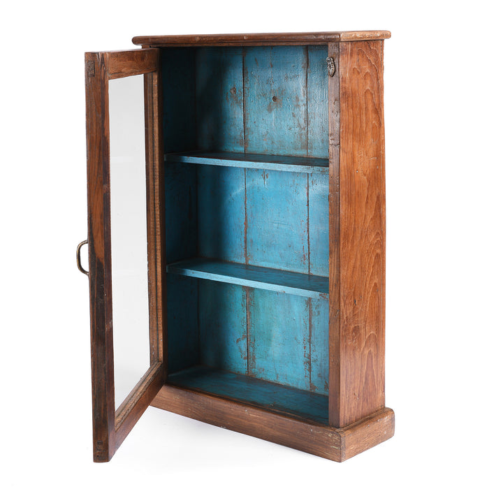Angled VIew Of Painted Teak Glazed Wall Cabinet - Ca 1930 | Indigo Antiques