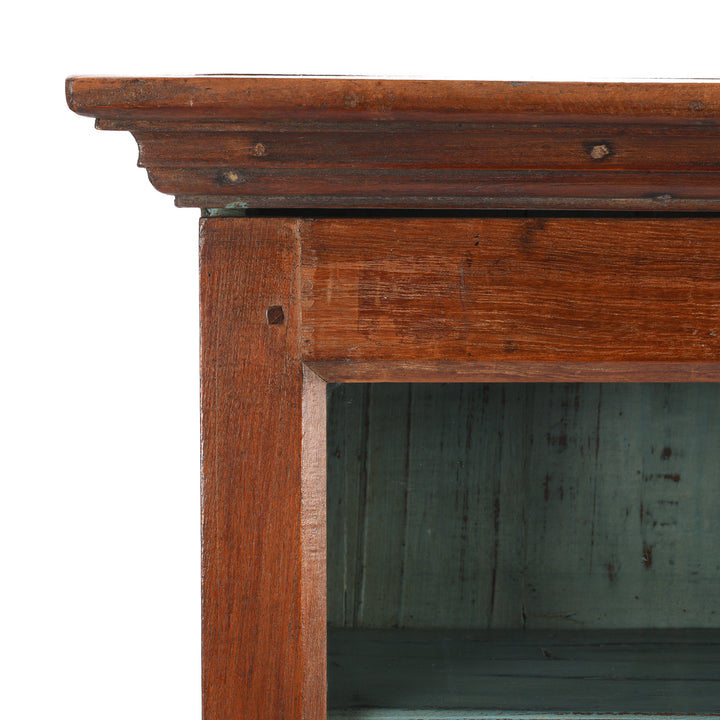 Corner Detail From Antique Glazed Teak Wall Cabinet From Gujarat - Ca 1930 | Indigo Antiques