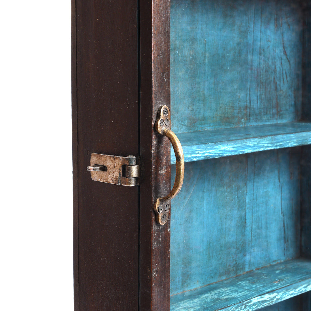 Latch Detail From Painted Teak Glazed Wall Cabinet - Ca 1930 | Indigo Antiques