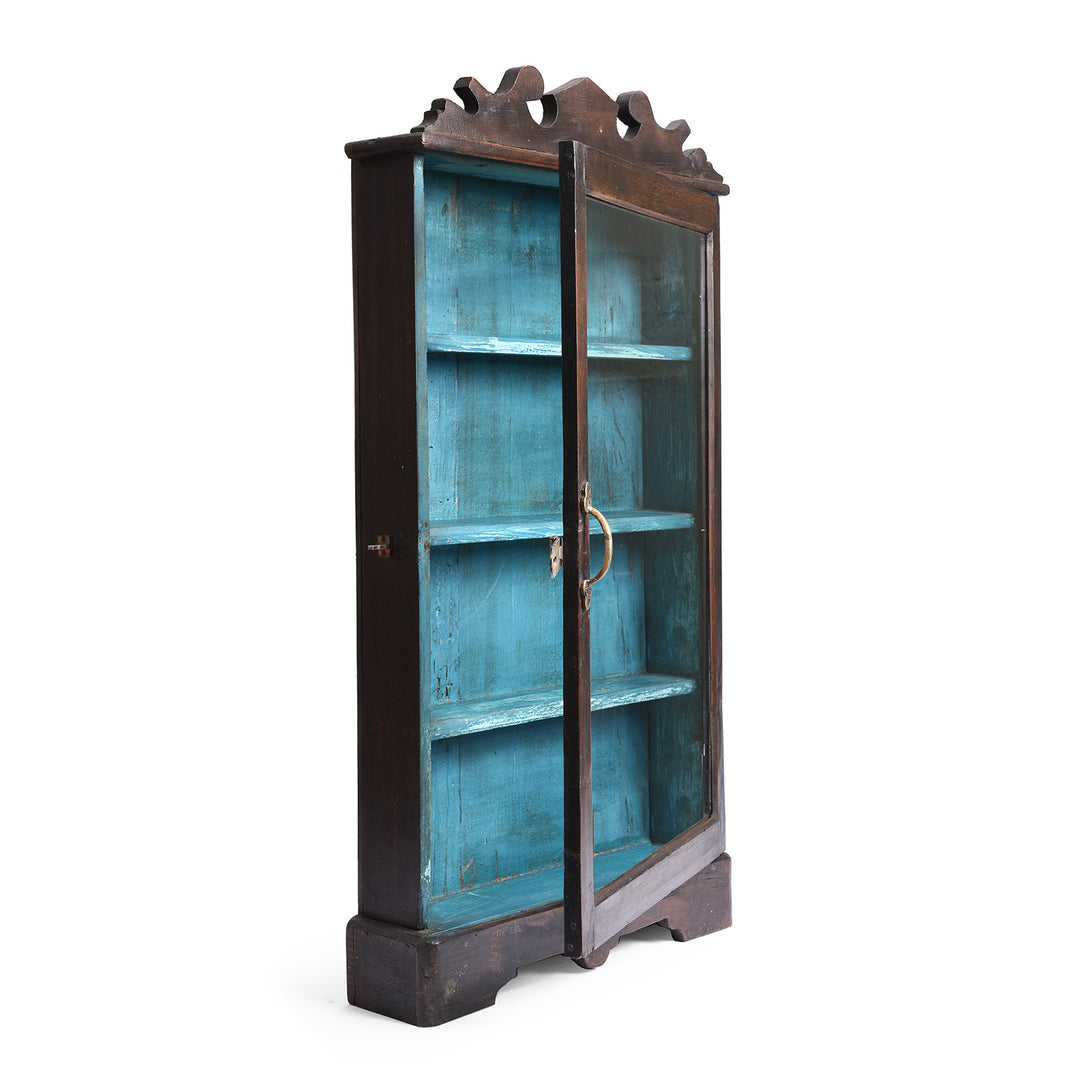 Open Door View Of Painted Teak Glazed Wall Cabinet - Ca 1930 | Indigo Antiques