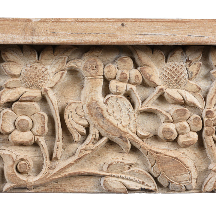 Bird Detail From Reclaimed Teakwood Console Table With Painted Finish | Indigo Antiques