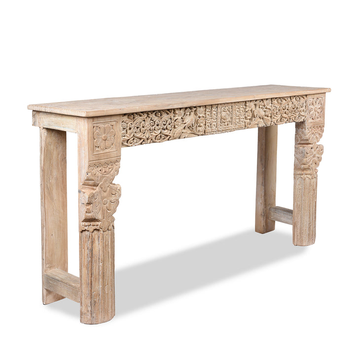 Angled View Of Reclaimed Teakwood Console Table With Painted Finish | Indigo Antiques