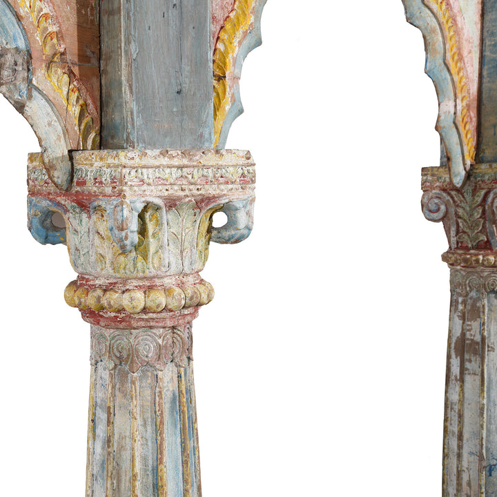 Angled Pillar Detail From Carved Teak Triple Arch From Maharashtra - Late 19thC | Indigo Antiques