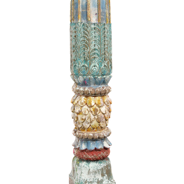 Pillar Carving Detail From Carved Teak Triple Arch From Maharashtra - Late 19thC | Indigo Antiques