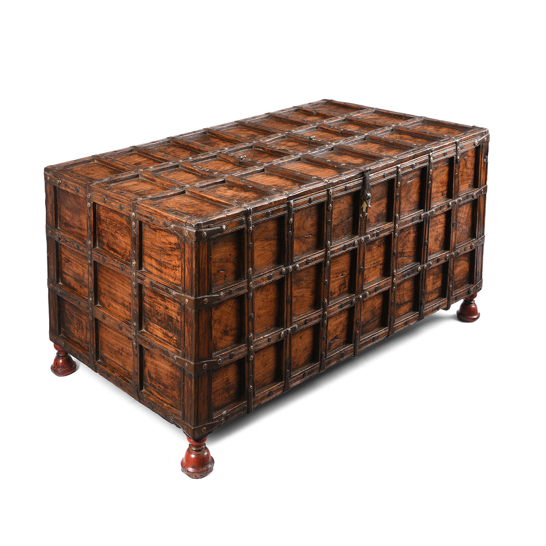 Angled View Of Antique Indian Stick Box Storage Chest From Jaisalmer - 19th Century | Indigo Antiques