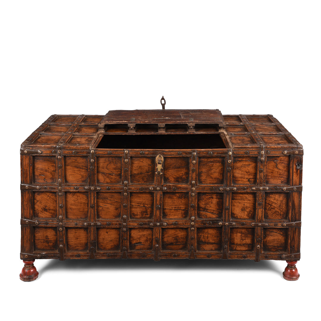 Open Lid View Of Antique Indian Stick Box Storage Chest From Jaisalmer - 19th Century | Indigo Antiques