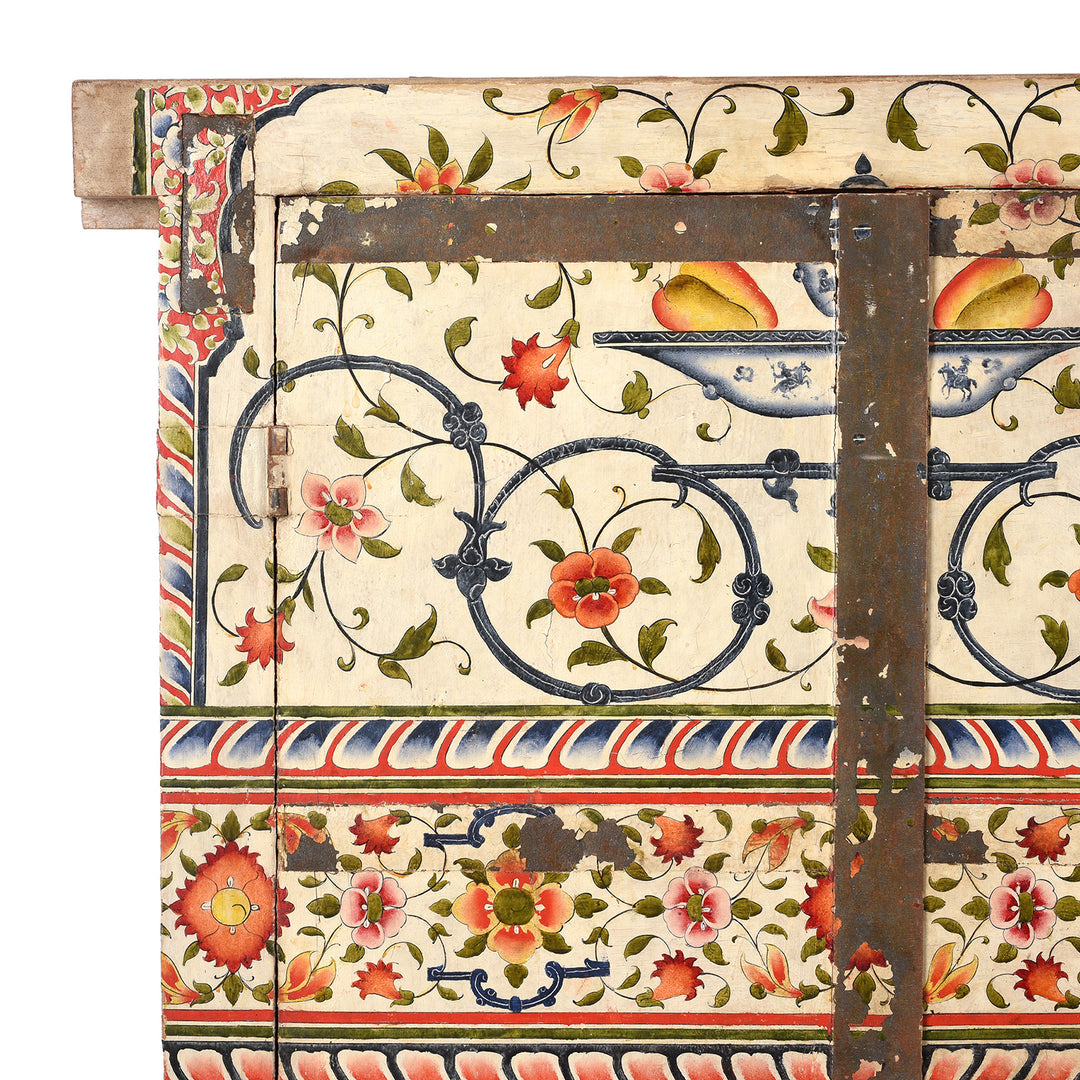 Mughal painting on a 17th century antique chintz inspired Indian window shutter from Bikaner | Indigo Antiques