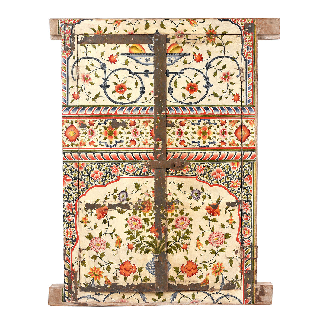 Antique Indian Mughal painted chintz inspired window shutter from Bikaner with Tree of life design dating from the 17th century | Indigo Antiques