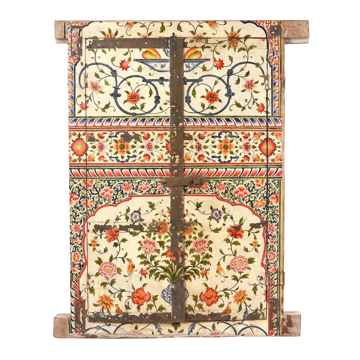 Antique Indian Mughal painted chintz inspired window shutter from Bikaner with Tree of life design dating from the 17th century | Indigo Antiques