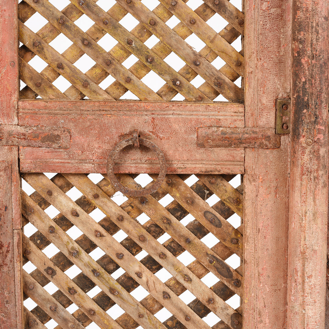 Detail From Antique Painted Jali Window Shutters From Rajasthan - 19thC | Indigo Antiques
