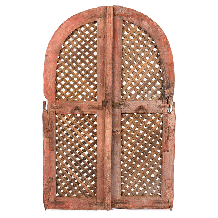 Reverse Of Antique Painted Jali Window Shutters From Rajasthan - 19thC | Indigo Antiques