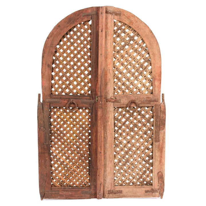 Antique Painted Jali Window Shutters From Rajasthan - 19th Century | Indigo Antiques