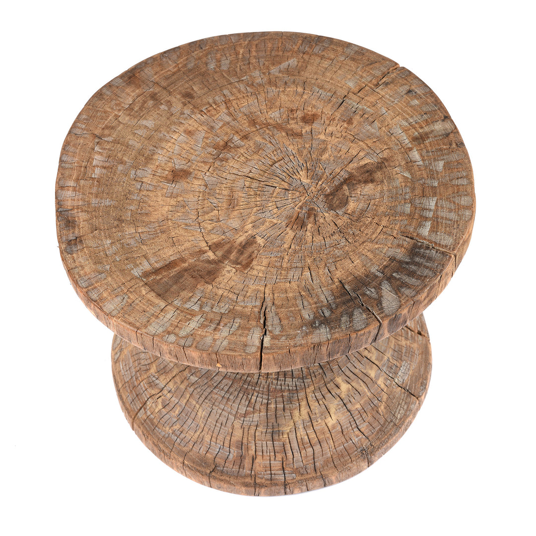 Top Down View Of Vintage Neem Wood Stool From Himachal - Circa 60 Yrs Old | Indigo Antiques