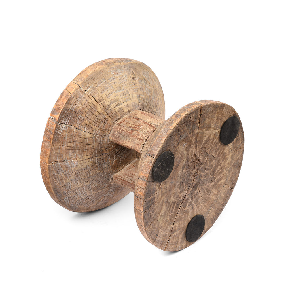 Bottom Detail From Vintage Neem Wood Stool From Himachal - Circa 60 Yrs Old | Indigo Antiques