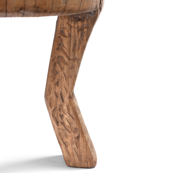 Leg Detail From Old Neem Wood Stool From Himachal Pradesh - Circa 1960's | Indigo Antiques