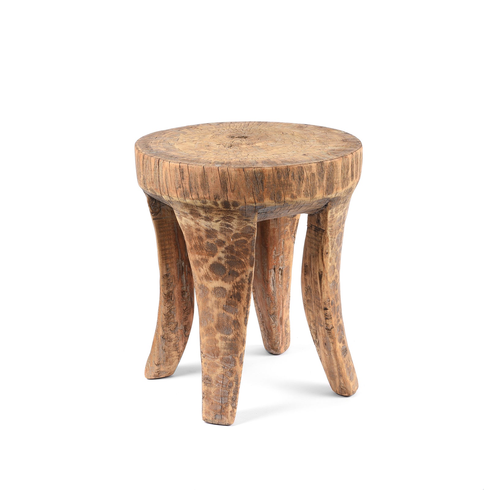 Vintage Neem Wood Stool From Himachal - Circa 60 Yrs Old | Indigo Antiques