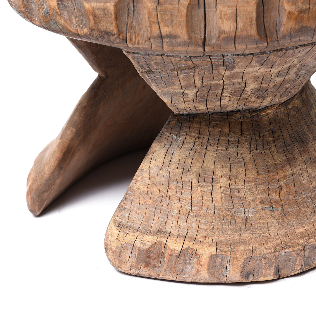 Detail From Antique Old Neem Wood Stool From Himachal Pradesh - Circa 1960's | Indigo Antiques