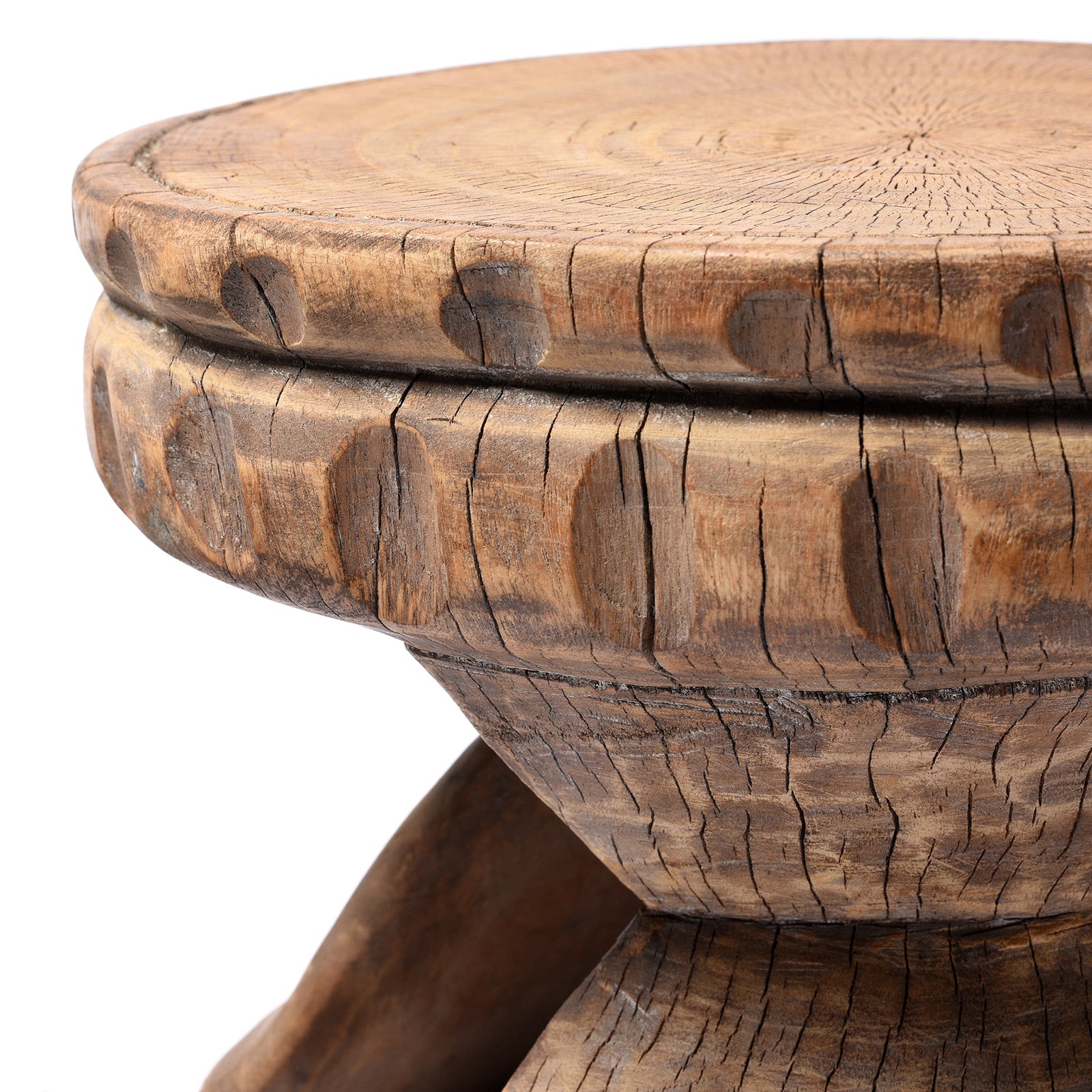 Carving Detail From Antique Old Neem Wood Stool From Himachal Pradesh - Circa 1960's | Indigo Antiques
