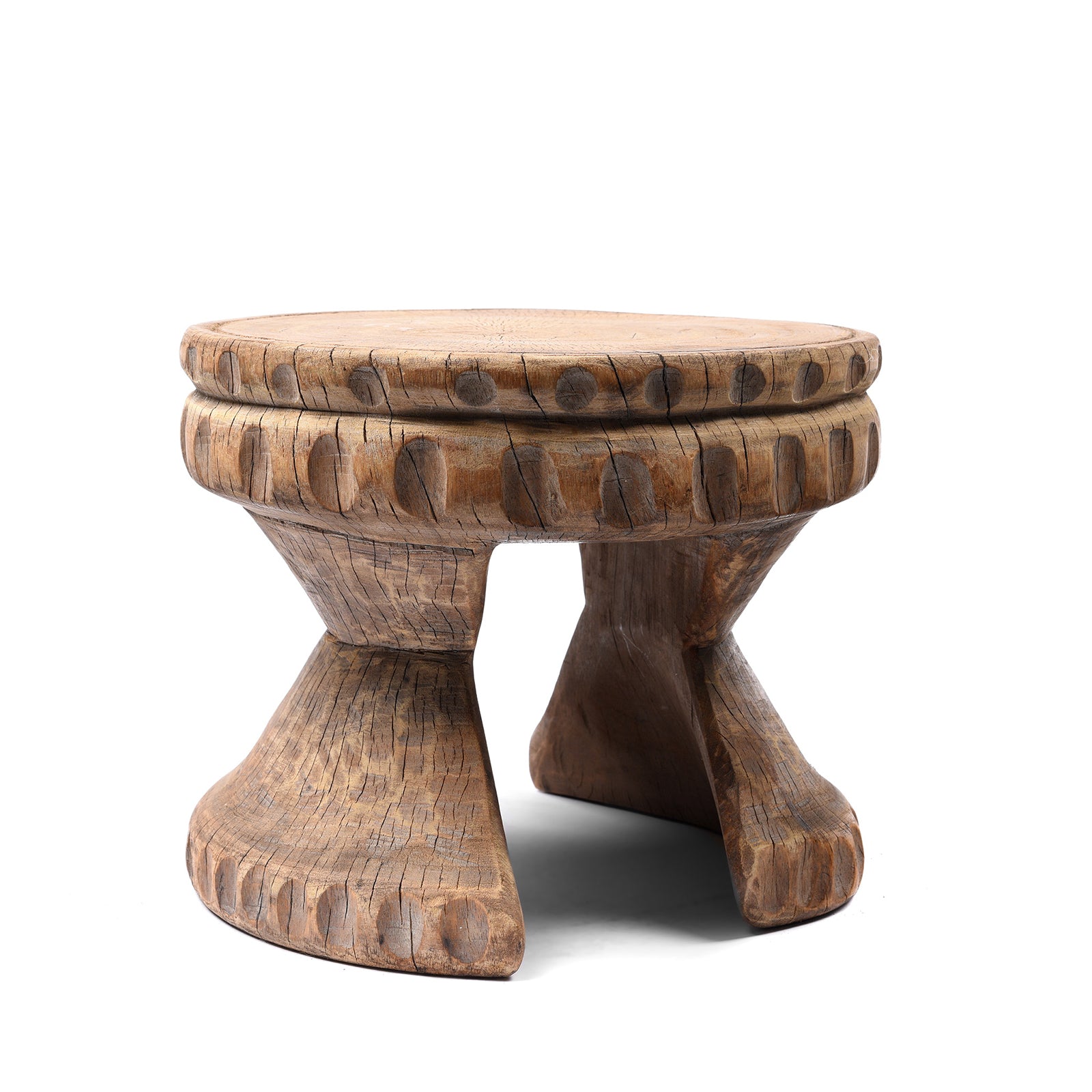 Antique Old Neem Wood Stool From Himachal Pradesh - Circa 1960's | Indigo Antiques