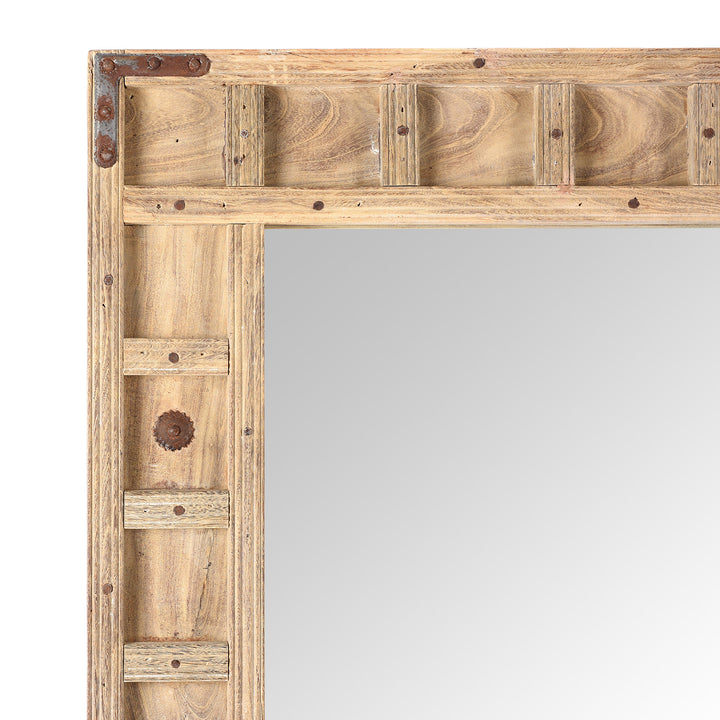 Corner Detail From Bleached Acacia  Rustic Mirror From Rajasthan | Indigo Antiques
