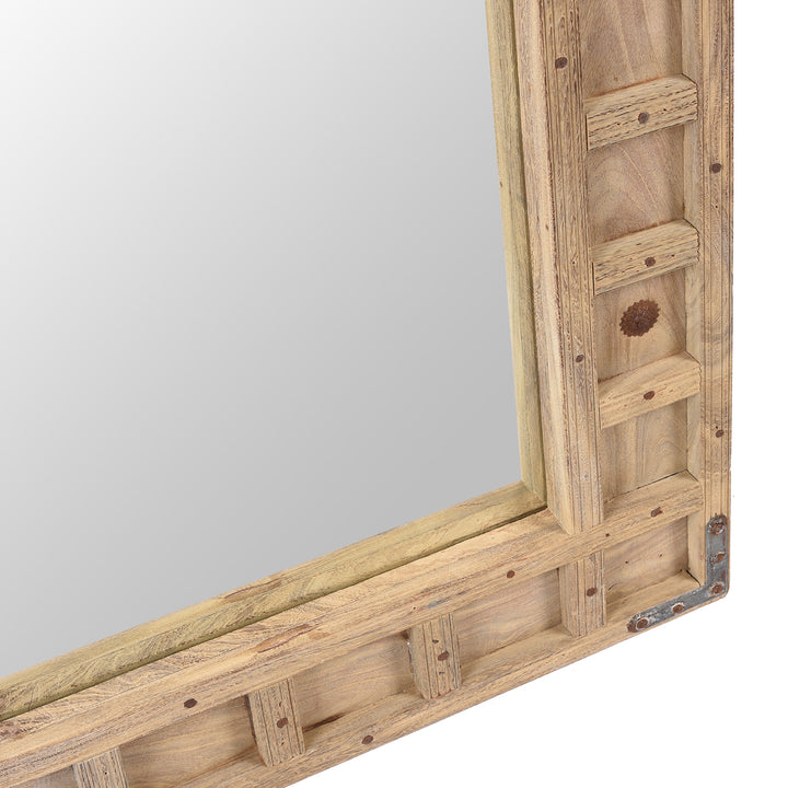 Corner Detail From Bleached Acacia  Rustic Mirror From Rajasthan | Indigo Antiques