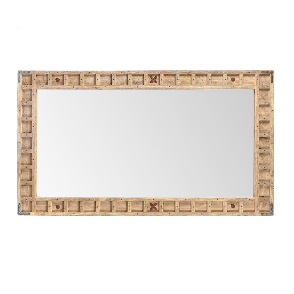 Rustic Bleached Wooden Mirror From Rajasthan