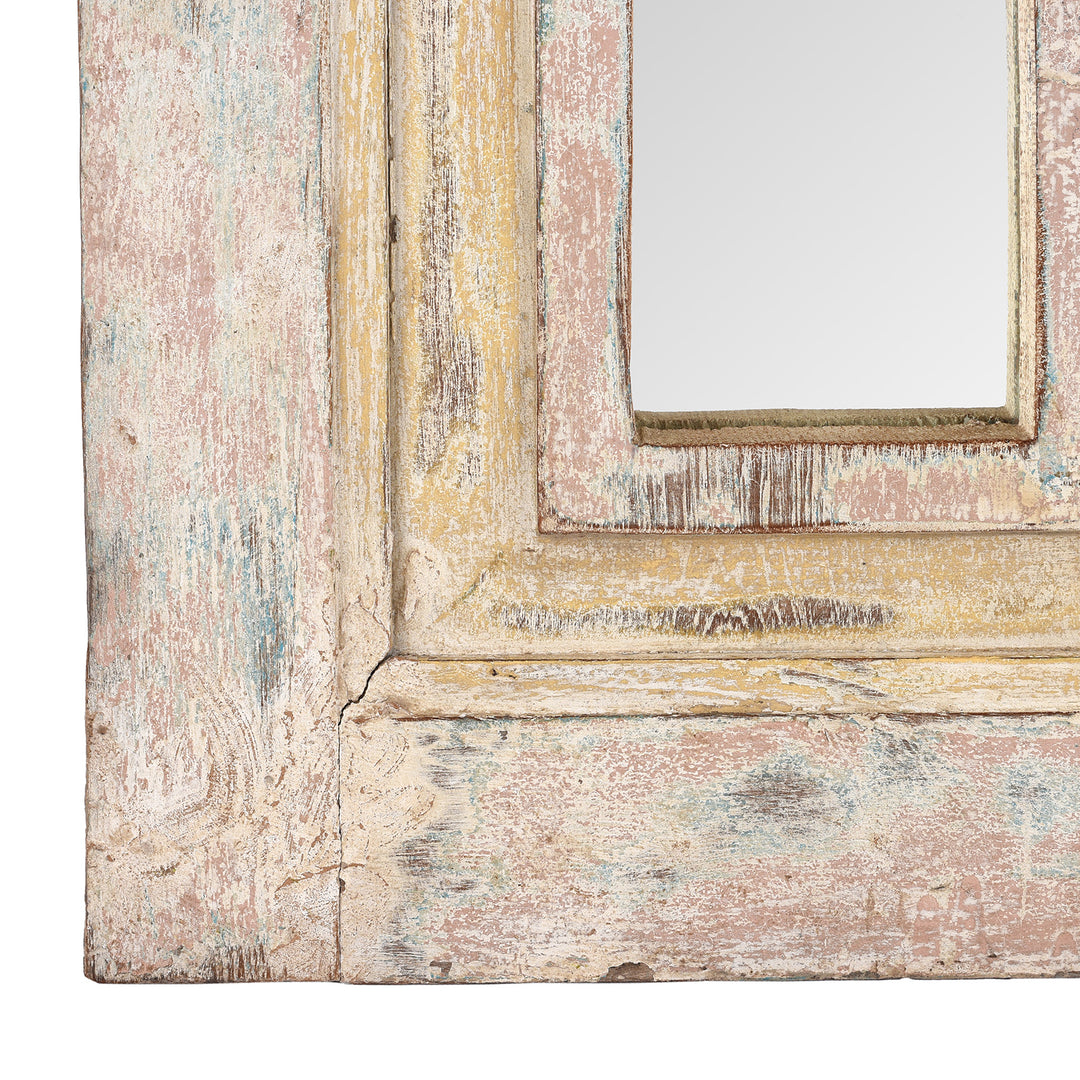 Corner detail From Antique Small Indian Mirror Made From Old Teak Mihrab Panel - 19th Century | Indigo Antiques