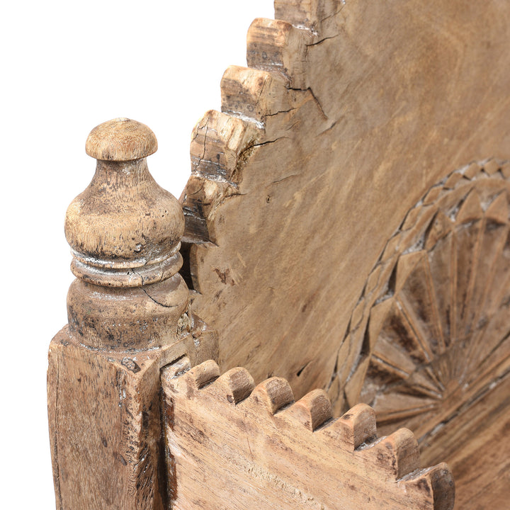 Detail From Vintage Teak Singhasan With Carved Horse Heads - Ca 1950's | indigo Antiques