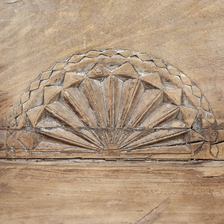 Carving Detail From Vintage Teak Singhasan With Carved Horse Heads - Ca 1950's | indigo Antiques