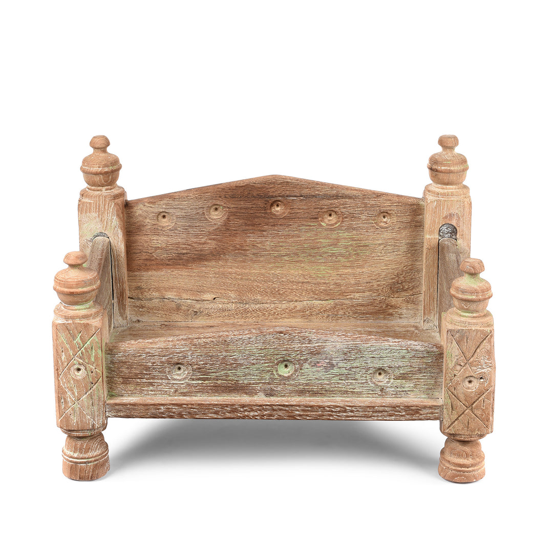 Frontal View Of Vintage Teak Singhasan - Ca 1950's | indigo Antiques