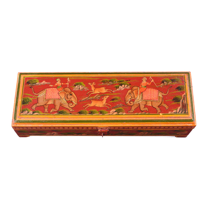 Top Down View Of Indian Hand Painted Pen Box | Indigo Antiques