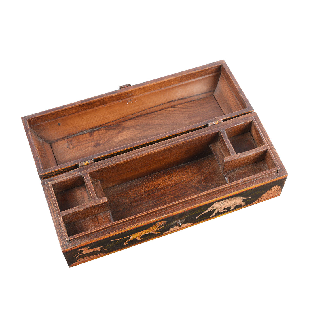 Interior Of Indian Hand Painted Pen Box | Indigo Antiques