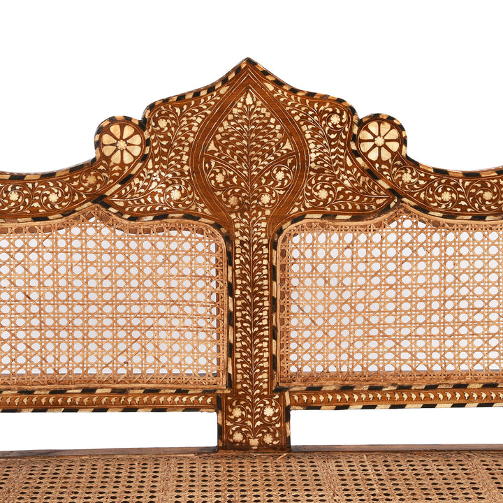 Inlay Detail From Antique Anglo Indian Caned Teak & Bone Inlaid Sofa - Early 20thC With Later Bone Inlay Work | Indigo Antiques