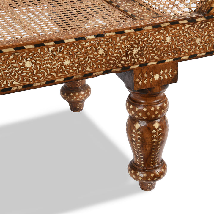 Leg Detail From Antique Cane Teak Sofa - Early 20thC With Later Bone Inlay Work | Indigo Antiques