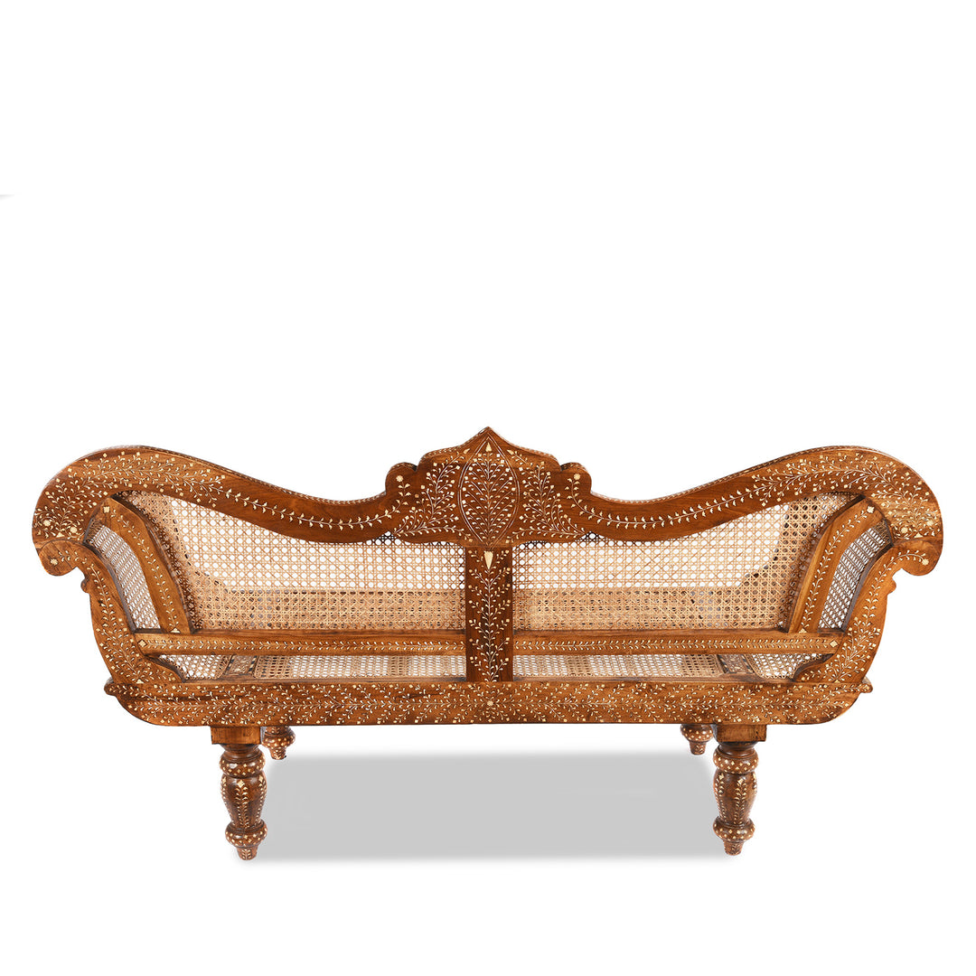 Back Of Antique Cane Teak Sofa - Early 20thC With Later Bone Inlay Work | Indigo Antiques